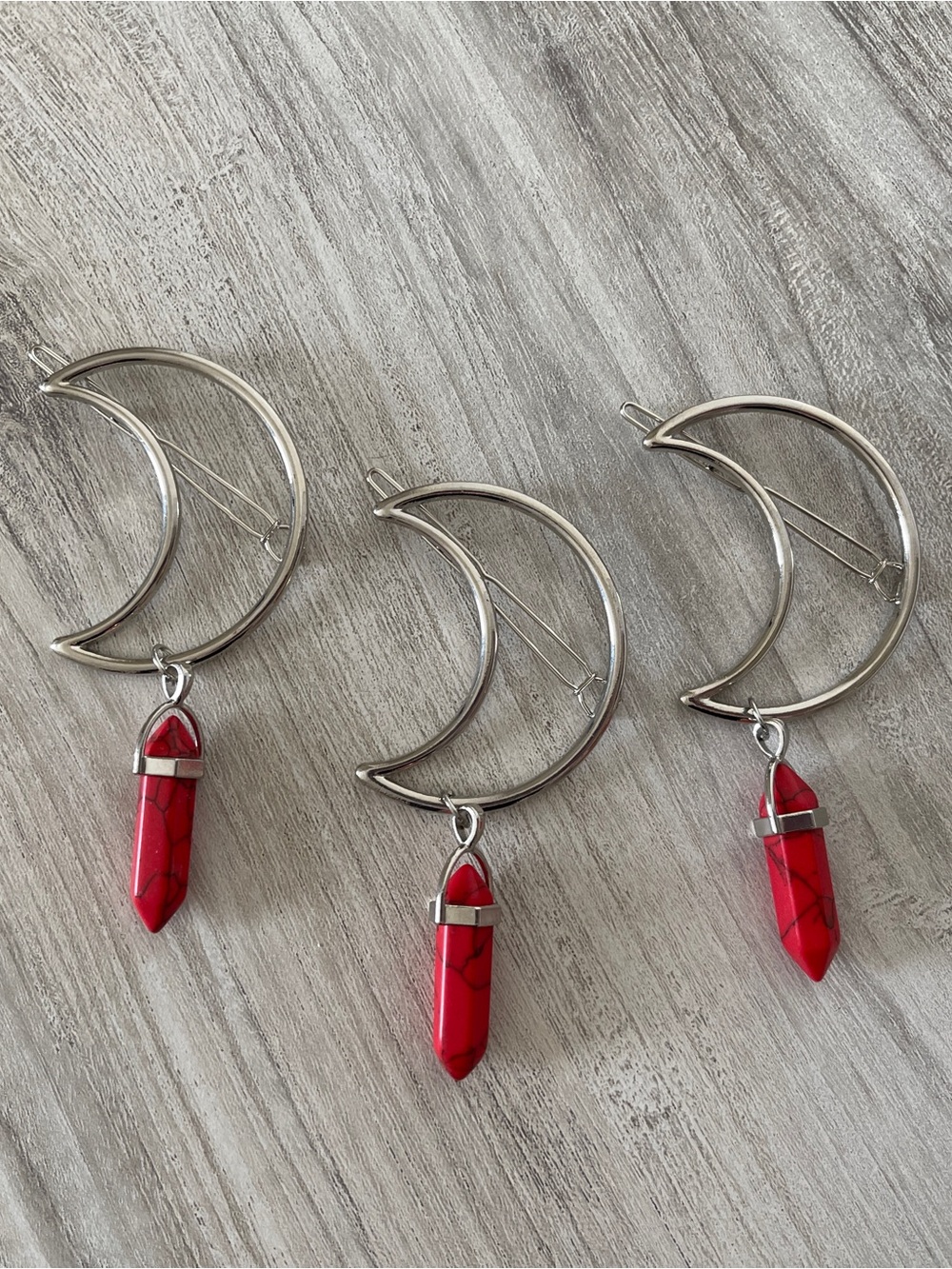 Red Jasper Crystal Moon Hair Clip